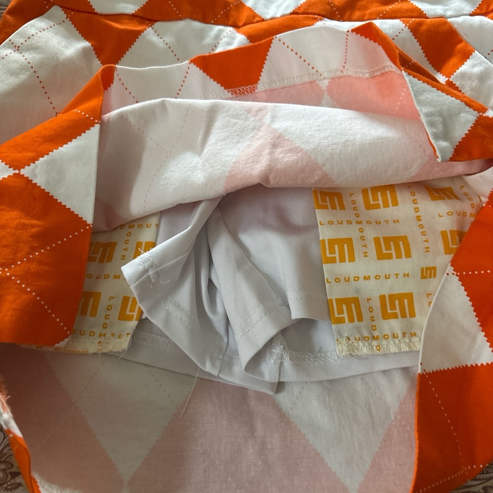 LoudMouth Ladies Orange and white argyle mini skirt with build in shorts - Picture 9 of 9